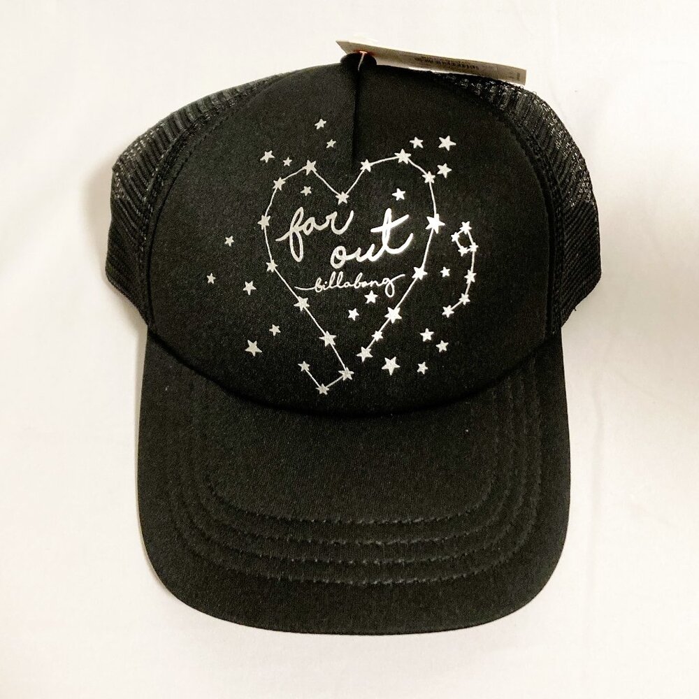 Billabong Girls Ohana Trucker Hat NWT Black & Silver Star Print